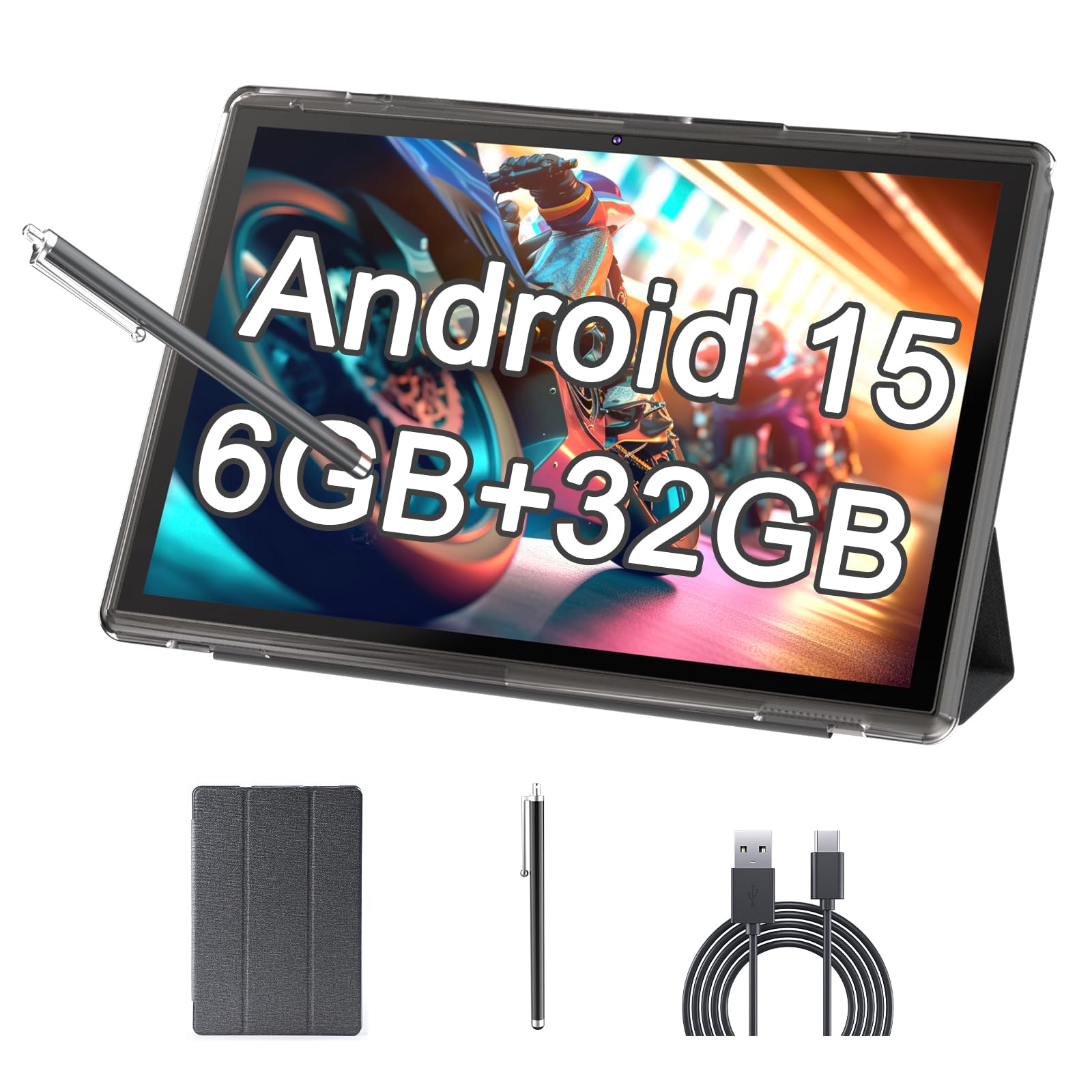 Amazon.com : Tablet 10 Inch Android 15 Tablets With Case 6GB RAM+